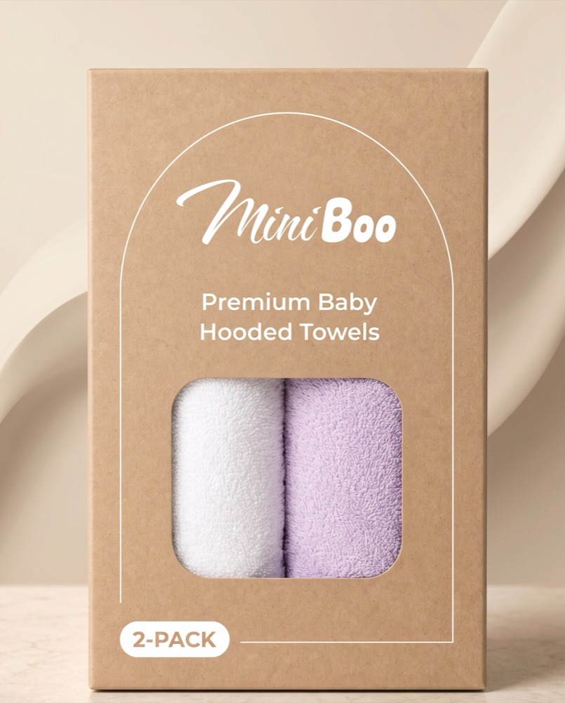 MiniBoo 2-pack retail box with Bunny and white bear towels
