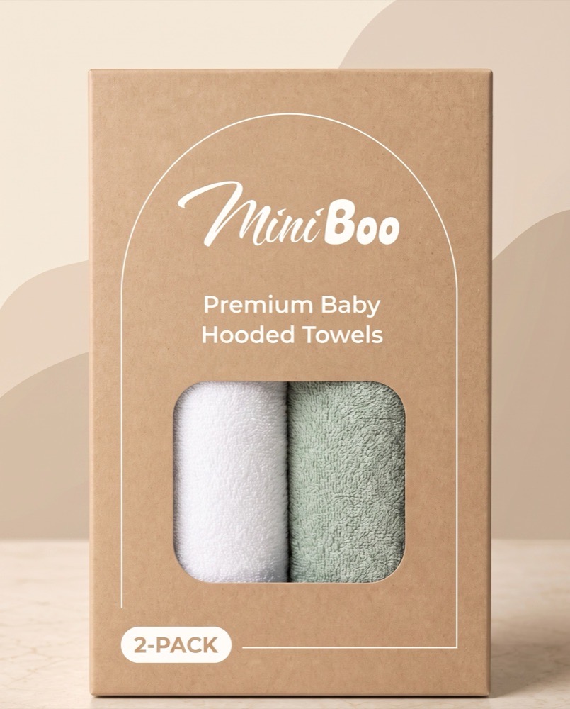 MiniBoo 2-pack retail box with Raccoon and white bear towels