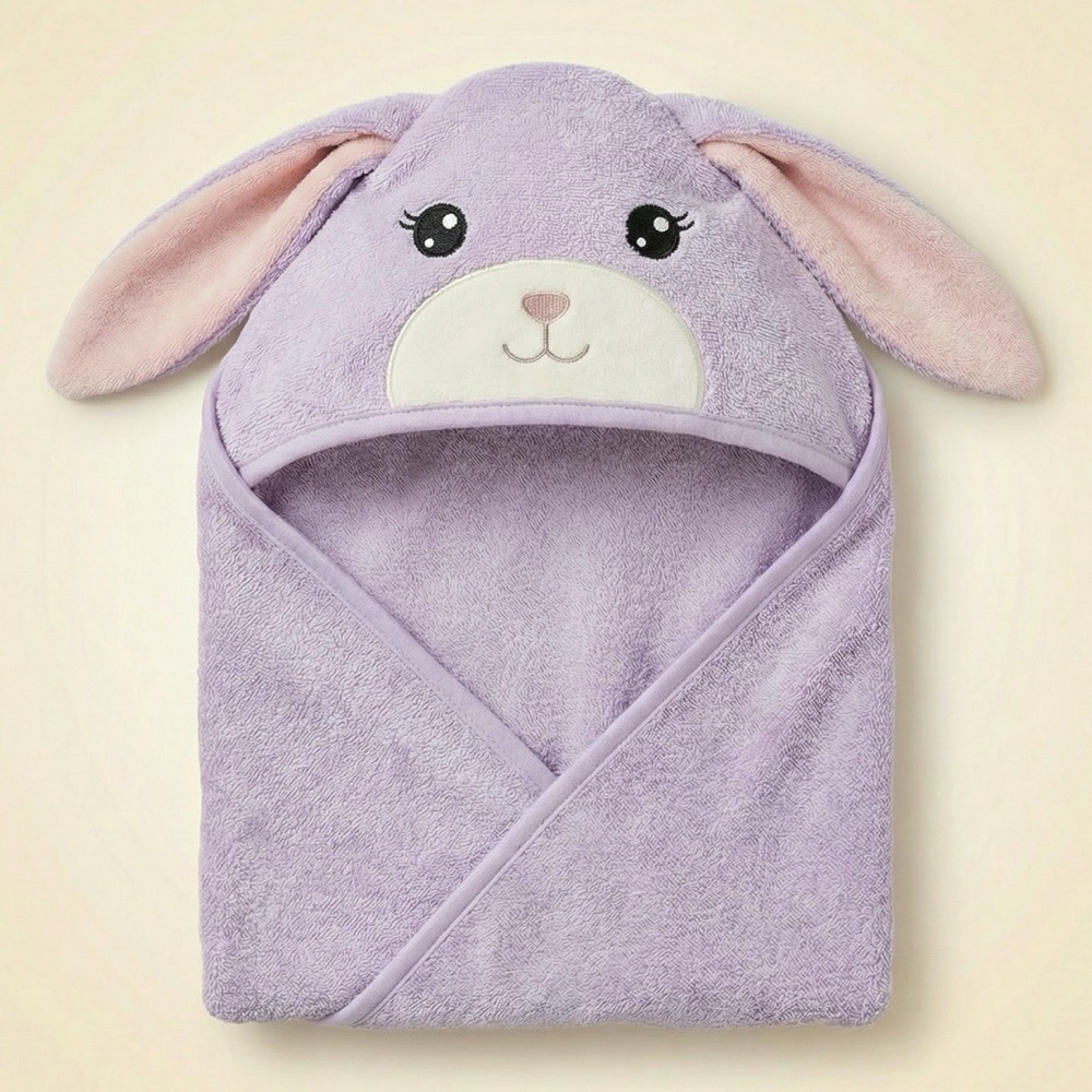 Lilac Bunny hooded towel with long velvet ears